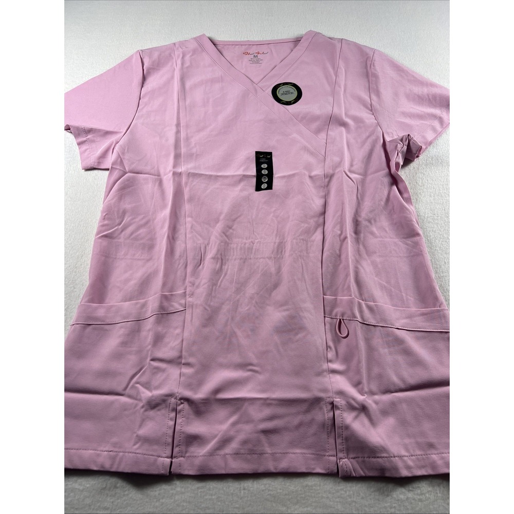 Heal Wear Scrub Top Medium Light Pink V-Neck 4-Way Stretch NWT‎ Medical Uniform